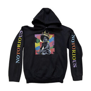 Notorious BIG Hoodie Mens Small Black Graphic Crown Baby Rap Hip Hop Sleeve Hit